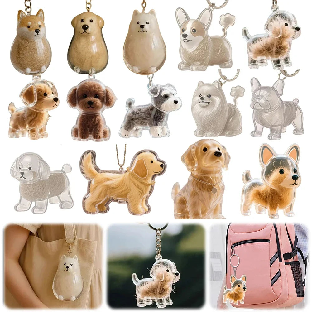 Transparenter Aufbewahrungsbehälter für Hundehaare, bezaubernder Haustier-Andenken-Kapsel-Anhänger mit Schlüsselring für Haustierliebhaber, DIY-Gedenkschlüsselanhänger